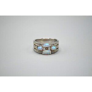 Opalite Cluster 3 Band Ring w/ Crystals CZ ADI 925 Thai Stamp Size 9.75 7.05g